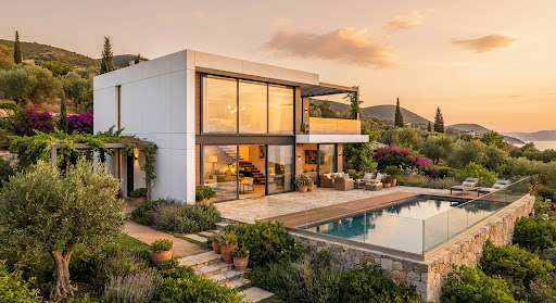 Casa modular moderna con grandes ventanales